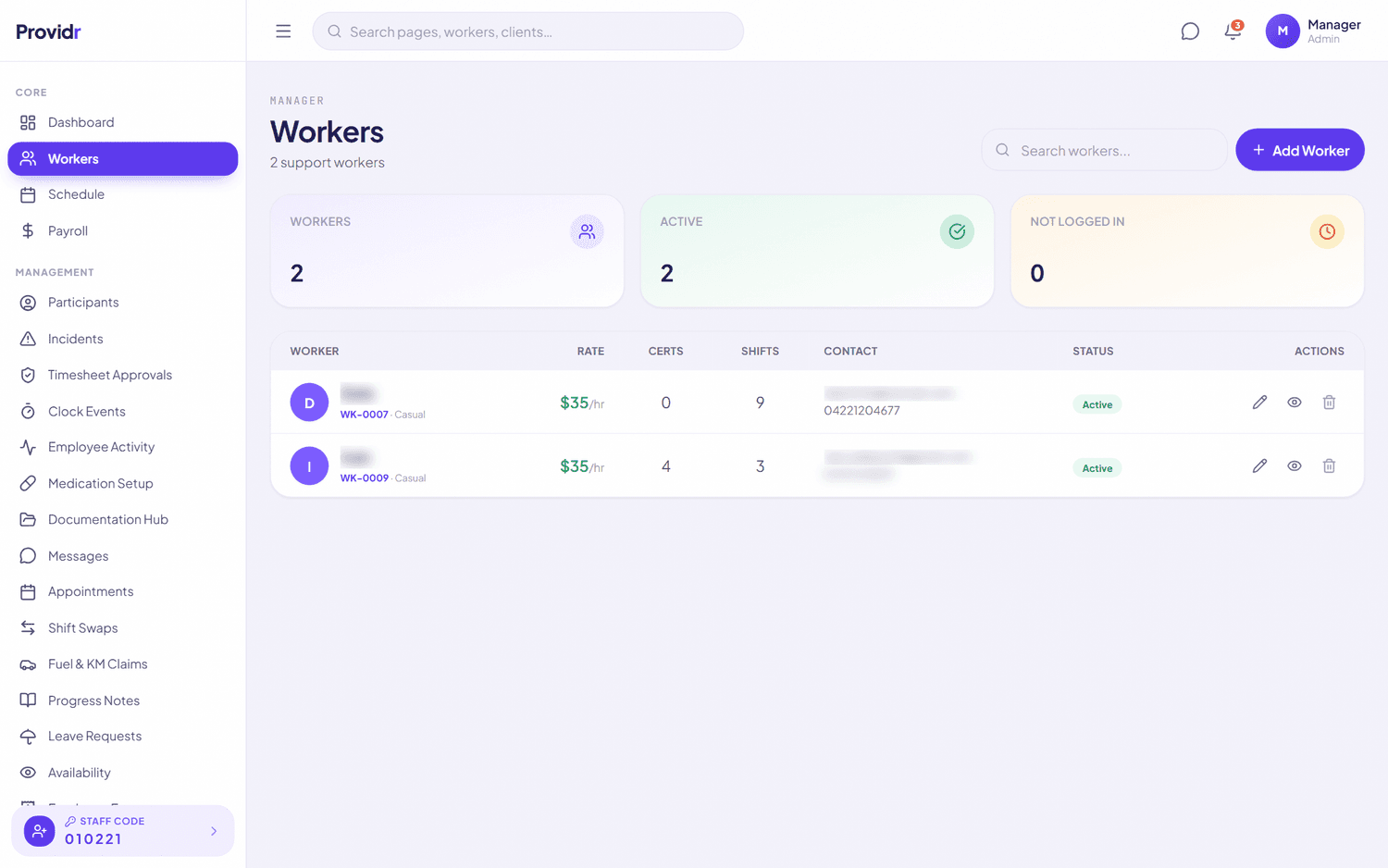 Providr workers list